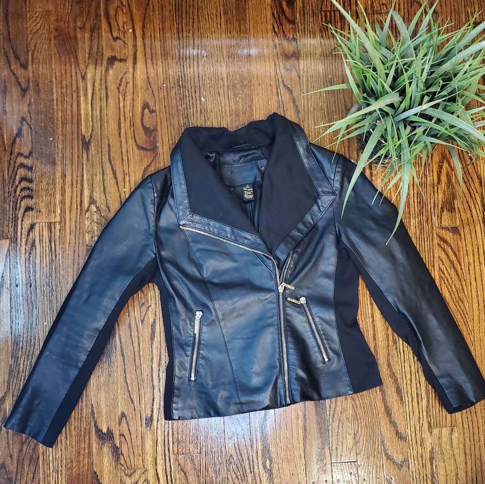 Iman Black Leather Motorcycle Jacket Women's - Picture 3 of 11